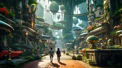 Solarpunk futuristic city in the nature, created with AI generative technology © Ruben Chase