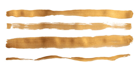 Grunge Gold ink color smear brush stroke stain line blot on transparent background.