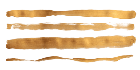 Grunge Gold ink color smear brush stroke stain line blot on transparent background.