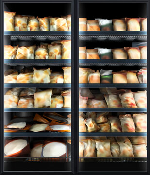 Frozen pastry in Fridge at supermarket Close up, suitable for presenting packagings and new design among many others
