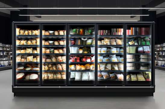 Frozen pastry packagings in Fridge mockup suitable for presenting packagings and new design among many others
