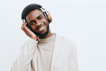 fashion man dj copy headphones emotion portrait space african black music guy american background