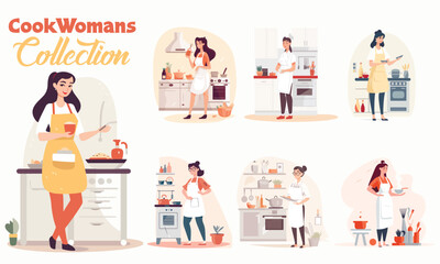 Young beautiful vector woman figures collection. Set of vector girls