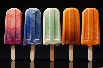 Colorful summer popsicles on black background