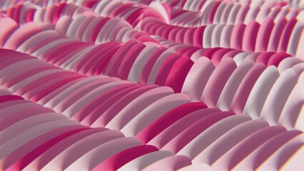 Obraz premium Abstract 3D background with bright pink and red gradient organic petal waves. Hypnotic deformation wallpaper. Unusual texture illustration. 4K 3D Computer graphics render