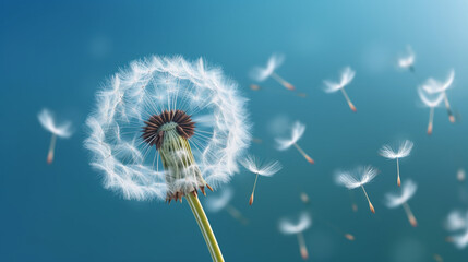 Dandelion seeds flying in the wind.generative ai