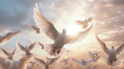 white dove flying in the sky.generative ai