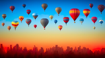 Obraz premium Skyward Spectacle: Abstract Art of Hot Air Balloons Over City made with Generative AI