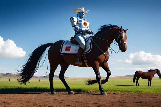 robot riding on horse, generative ai