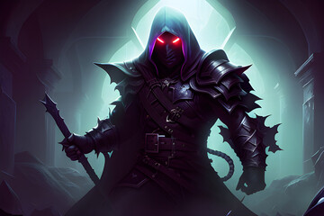 Mystical DARK hero in a Dungeon, generative ai