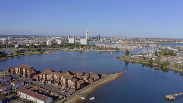 Portsmouth Harbour aerial video from Haslar Lake and Haslar Marina in Gosport Hampshire.