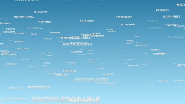 Motivation Words Flying Through the Sky. Moving Text Animation Background.