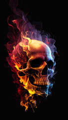 Skull in fire, happy Halloween. AI generative content