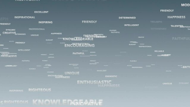 Motivation Words Flying Through the Sky. Moving Text Animation Background.