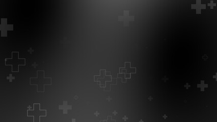 Medical health cross neon light shapes pattern on black background. Abstract healthcare with coronavirus infected deaths case concept.