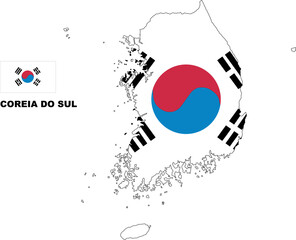 COREIA DO SUL Country Map Flag Illustration