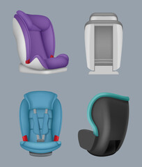 Child car seat. Safety car place for kids baby carrier comfortable seat decent vector realistic illustration isolated