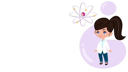 Female physicist chibi cartoon slide graphic vector illustration