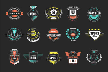 Sport emblem. Fitness logo collection sport college symbols recent vector pictures set