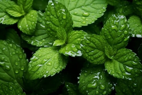 Mint Leaves with Water Droplets on Background. AI