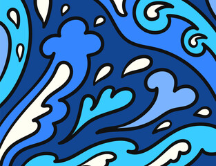 vector doodle freeform ripple wave flat geometric and black border outlines for banner, publication, social media background
