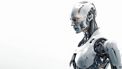 The face of a humanoid robot on an isolated background and close-up. Generative AI