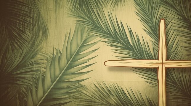 cross on a background of palm leaves. Christianity, design, background
