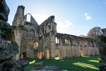 ruin remains of former abbey. Historic religious architecture 