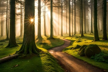 sunrise in the forest generated by AI technology 
