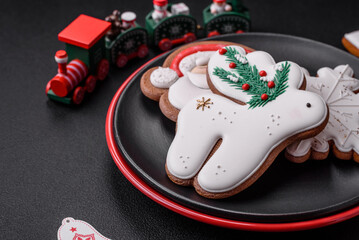 Beautiful bright colorful homemade gingerbread cookies on a ceramic plate