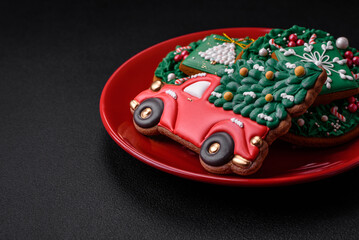 Beautiful bright colorful homemade gingerbread cookies on a ceramic plate