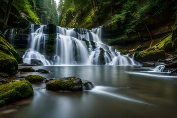 waterfall in the forest generated by AI technology 