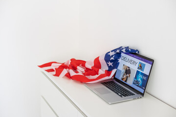 American Flag. laptop and american flag, shopping.