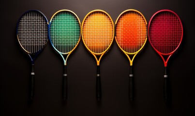 set of tennis rackets, colorful sports background