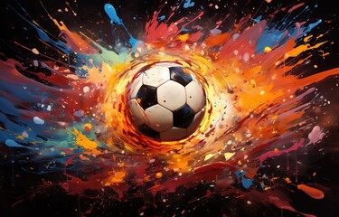 soccer ball in splashes of paint, sports background