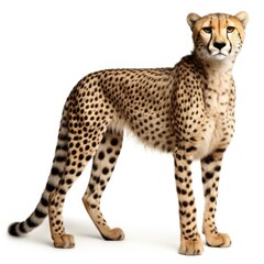 Majestic cheetah standing confidently against a blank white background created with generative ai technology