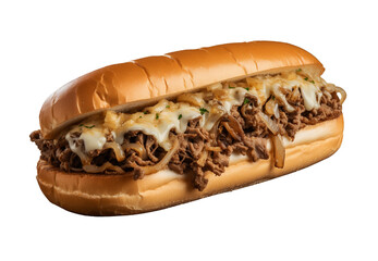 Philly Cheesesteak Sandwich on transparent background. Generative AI.