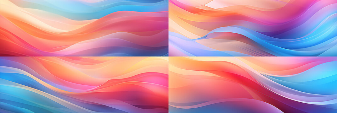 A set of 4 for web headers. A captivating display of gentle pastel color gradations in beautiful shades awaits. With a ratio of 10:3, they are ideal for web headers, banners, background  Generative AI