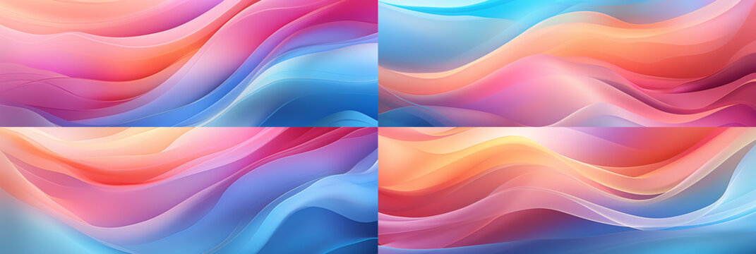 A set of 4 for web headers. Gorgeous hues of soft pastel gradients are skillfully organized. With a ratio of 10:3, they are perfect for web headers, banners, backgrounds, panoramic bann  Generative AI
