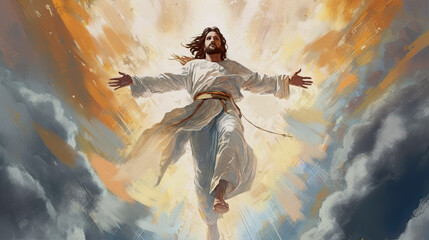 Ascension of Jesus Christ. Painting illustration, generative ai. - obrazy, fototapety, plakaty
