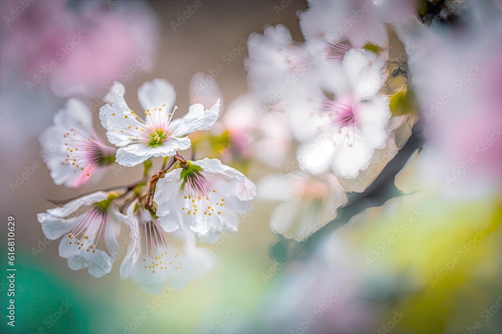 Poster detailed close-up of a flower hanging from a tree branch. generative ai