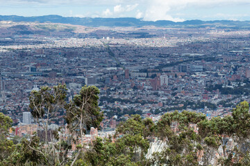 Bogota colombia landscape viewed from a easter mountains trekking path on sunnny day