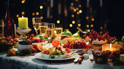 Fototapeta na wymiar Dinner table on Christmas night photography