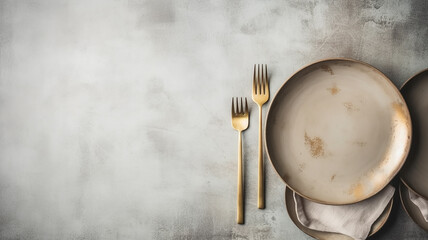 plate and serving of cutlery on a gray background grunge style. Generative AI