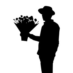 Vector illustration. Silhouettes of men with flowers in their hands.