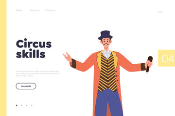 Circus skills concept for lading page offering online class to get new amusement profession