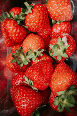 Fresh strawberries closeup overhead view