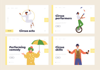 Set of landing page design website template for advertising different circus event and performance