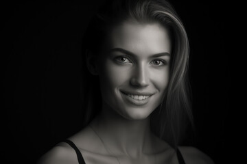Fototapeta premium Close-up portrait photography highlighting the radiant smile and natural beauty of a happy individual. Generative AI