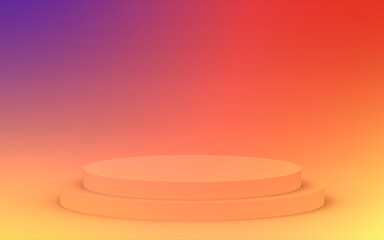 3d yellow orange and purple neon light cylinder podium minimal studio gradient colors background. Abstract 3d geometric shape object illustration render. Display for summer holiday product.